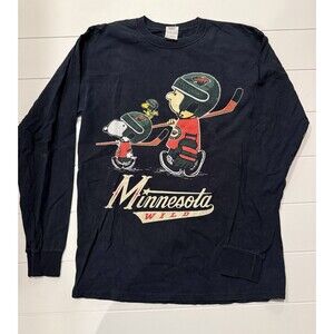 Vintage Peanuts Snoopy & Woodstock Minnesota Wild Hockey T‑Shirt – Medium – Long